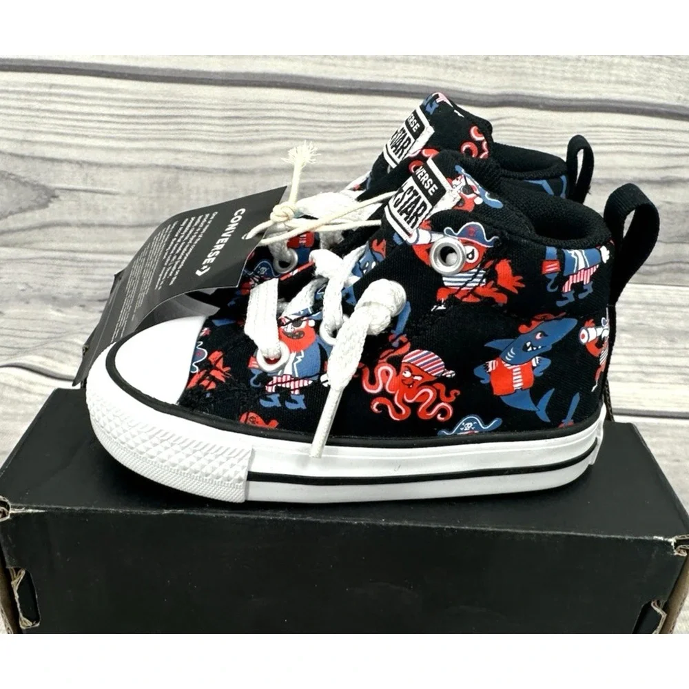 CONVERSE CHUCK TAYLOR ALL STAR STREET PIRATE PRINT SNEAKERS Infant Size 4 BLACK‎